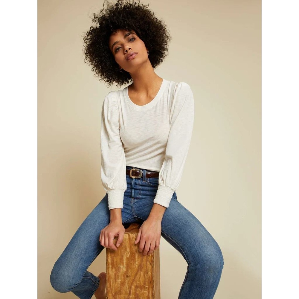 Nation LTD Loren Smocked Peasant Tee in Cream